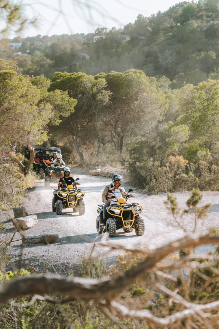 Two-person guided quad tour in Ibiza – beach and mountain view